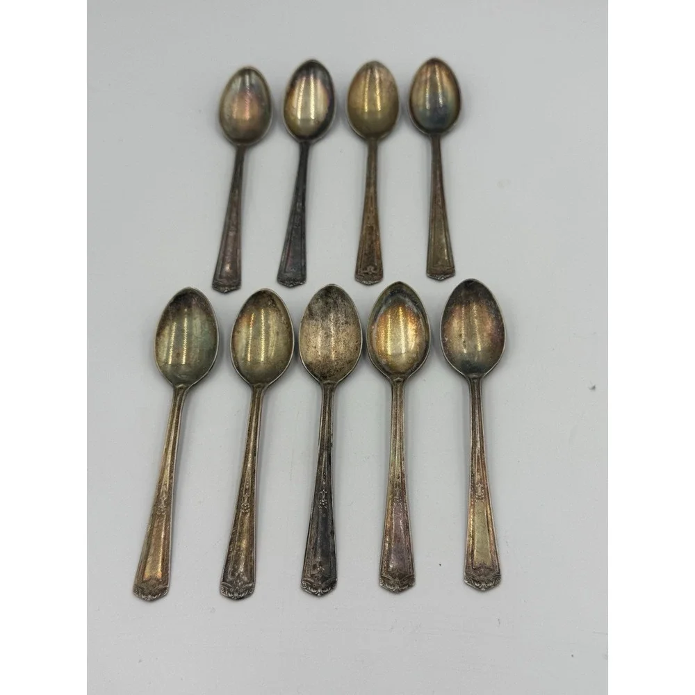 Vintage Wm A Rogers Silverplate 4.5" Spoons Lot of 9 Ornate Flatware - Picture 3 of 9